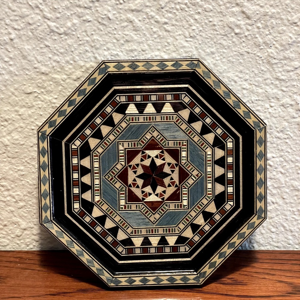Folk Art Handmade Wood Inlay Tray | Quiet Luxury Decor | Jewelry Statement Piece